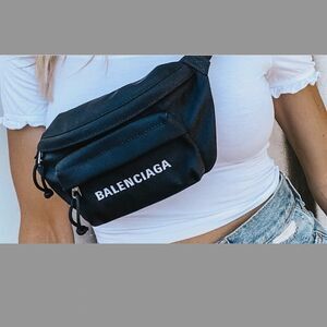 BALENCIAGA Logo NEW NWT Large Medium Black Waist Belt Bag Fanny Pack Wheel Pouch